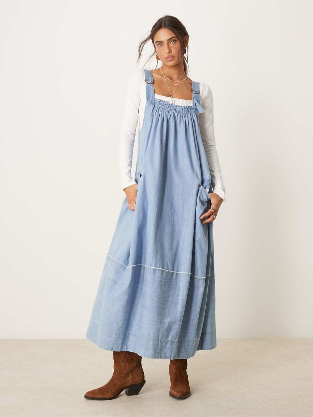 Veveret Free People Oversized Denim Camisole Midaxi Dress Blue Loose Boho Small